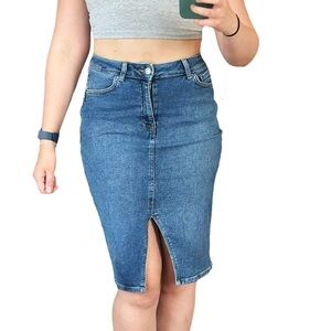 Denim Pencil Skirt with Slit